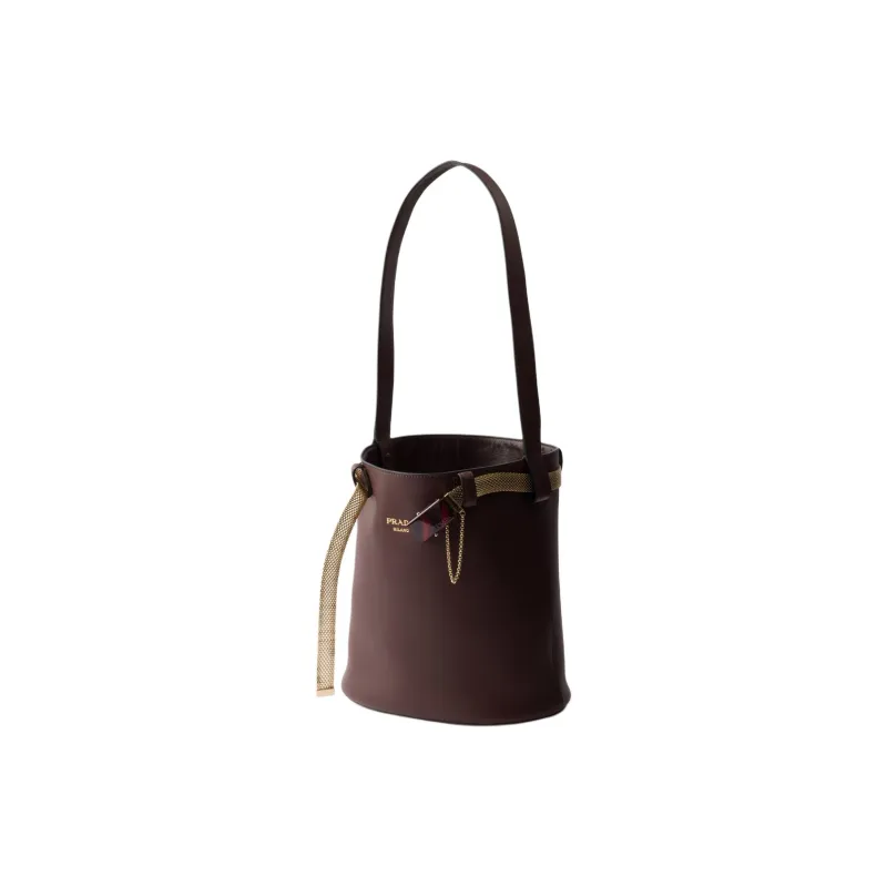 PRADA Cow Leather Bucket Bags Shoulder Bags Women's Brown-1