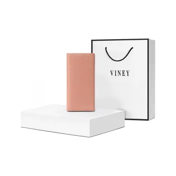 VINEY Top Grain Cow Leather Leather Clip Ticket Clip Clutch Document Holder Small Size Women's Pink