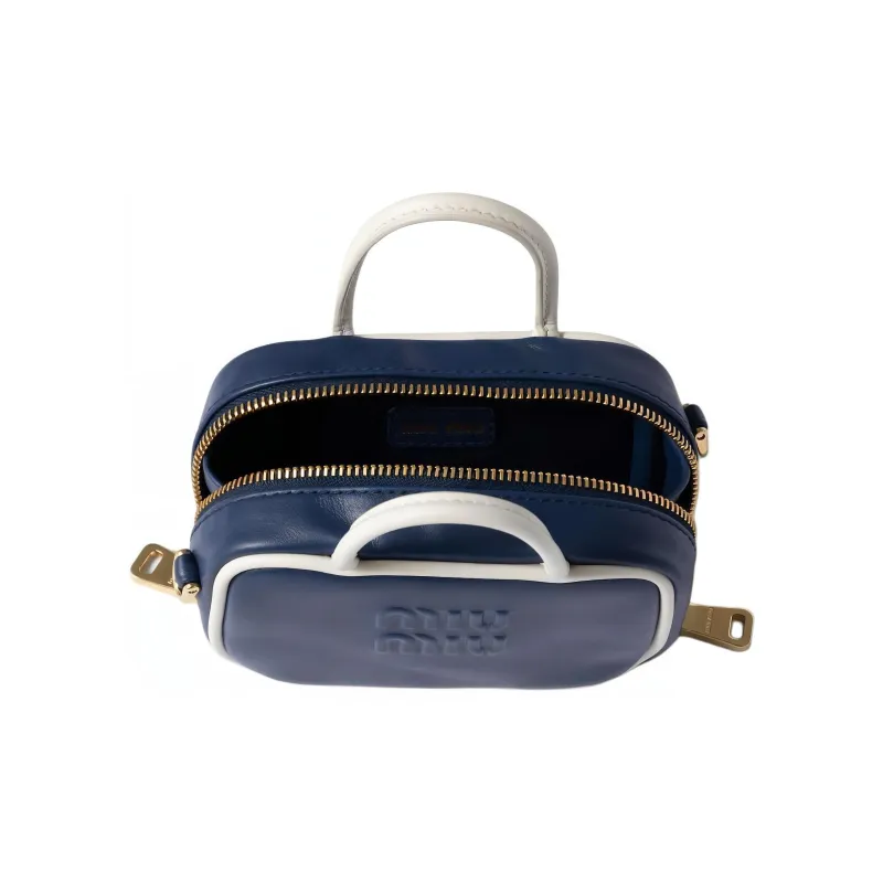 MIU MIU Beau Calfskin Shoulder Bag, Crossbody Bag, Handbag Women's Blue & White-3