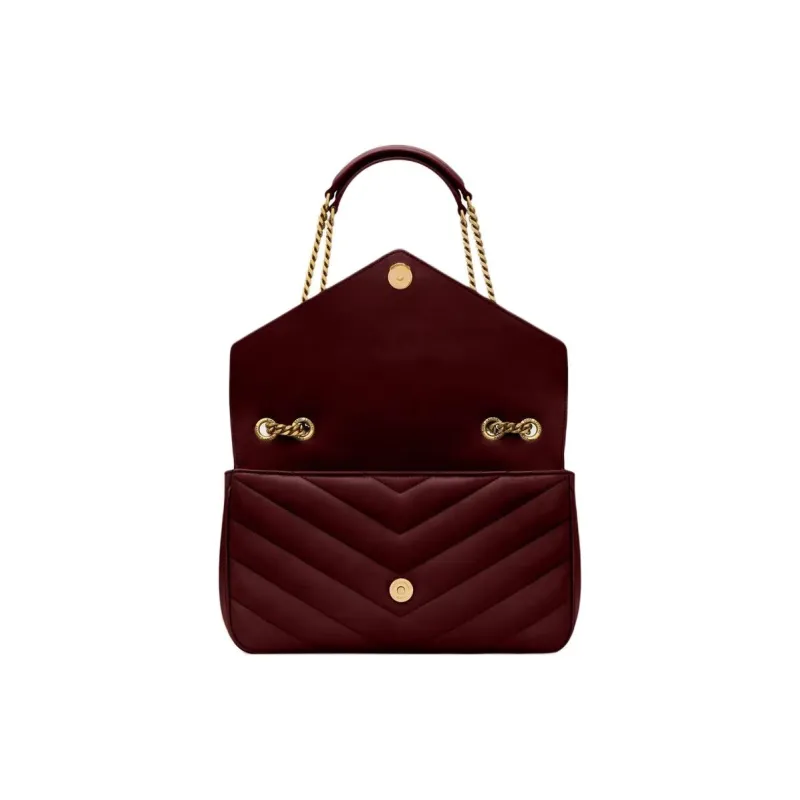 SAINT LAURENT LOULOU Soft Lambskin Shoulder Bag Medium Size Women's Burgundy-3