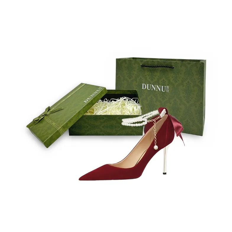 Dunnu Slim Heel High Heels 9cm Women's Red Gift Box Set-6