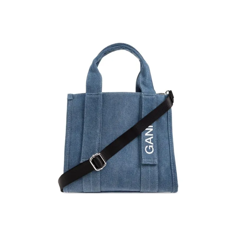 GANNI Tech Logo Printed Denim Tote Bag-2