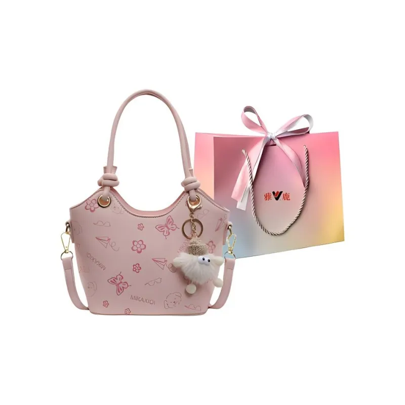 Yalu PU Bucket Bag Handbag Women's Ecru/Black/Khaki/Pink-11