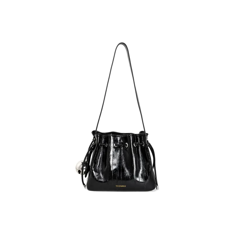 Teenmix Synthetic Leather With Cow Leather Bucket Bag, Crossbody Bag Regular Women's Ecru/Black/Silver-14
