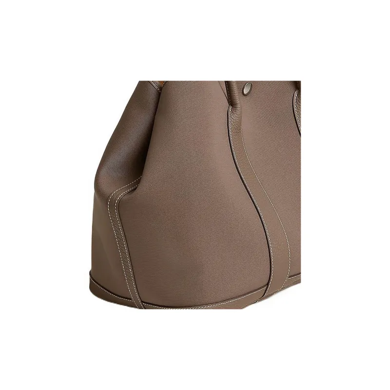 HERMES Garden Officer Canvas With Negonda Cow Leather Garden Bag Handbag 36 Unisex Elephant Gray/Sandy Brown-3