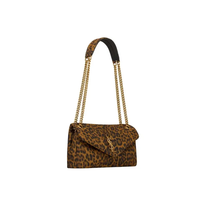 SAINT LAURENT Calypso Cotton Shoulder Bag Small Size Women's Leopard Print-1