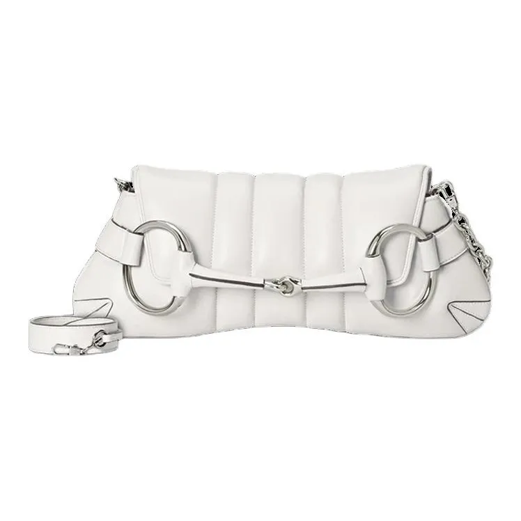 GUCCI Horsebit 1955 Leather Reproduction Shoulder Bag Shoulder Bag Clutch Medium Size Women's White-1