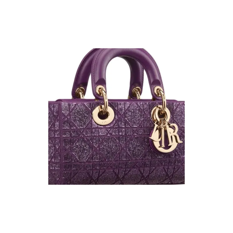 DIOR Lady D JOY Cotton, Silk, And Glass Patchwork One Shoulder Handbags Small Size Women's Purple-3