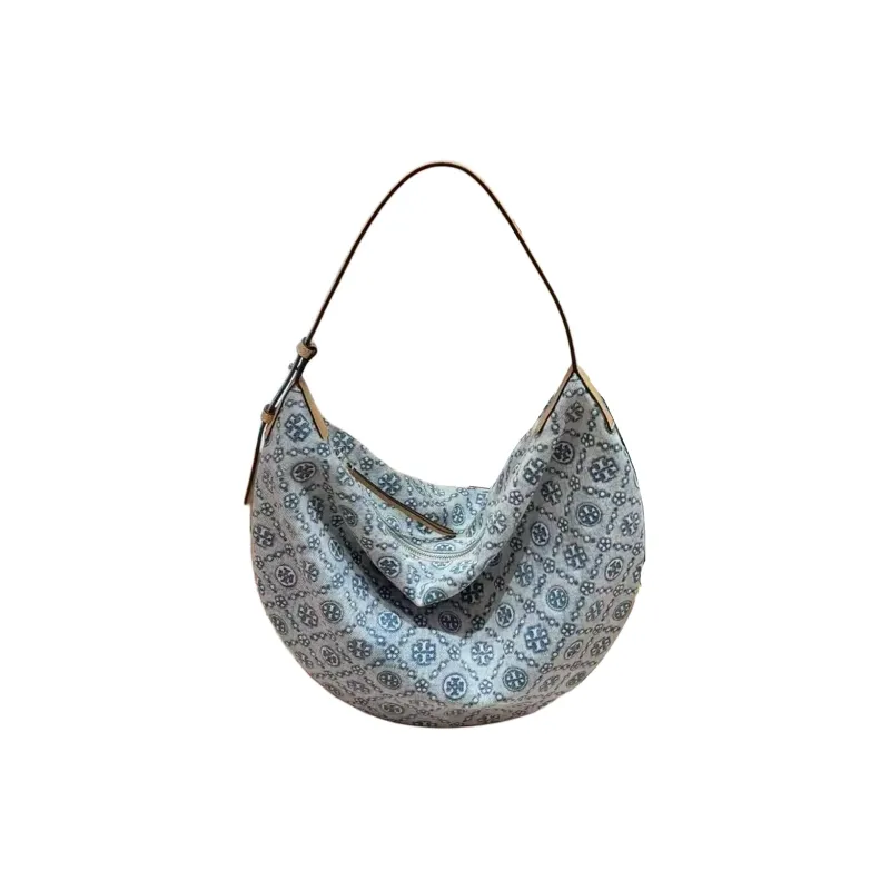 TORY BURCH T Monogram Fabric Crescent Bag, Handbag, Shoulder Bag Women's Powder Blue-0
