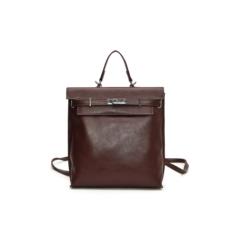 ZAVC PU Portable One Shoulder Backpack Regular Women's Khaki/Brown/Black-7