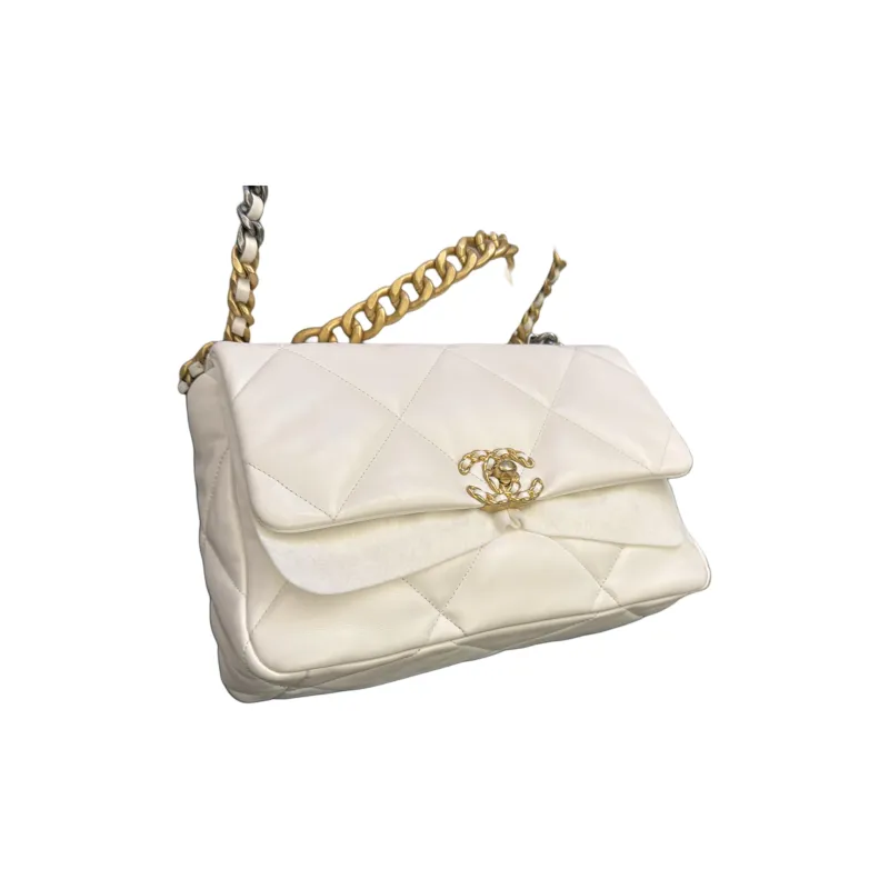 CHANEL 19Bag Sheepskin Shoulder Bag Women's White-0