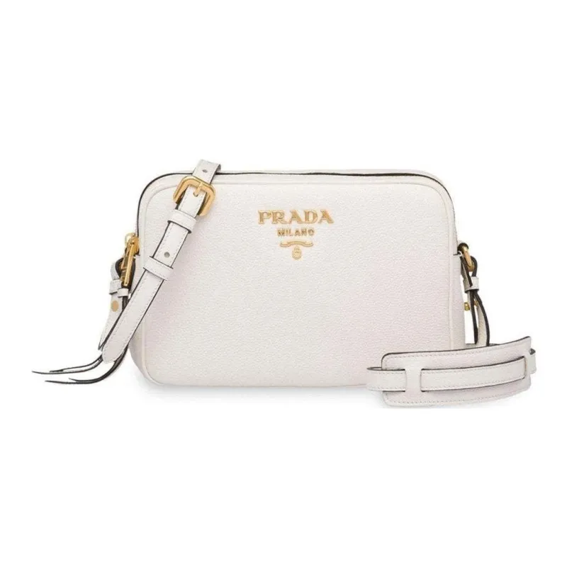 PRADA Leather Camera Bag, Crossbody Bag, Shoulder Bag Women's White-0