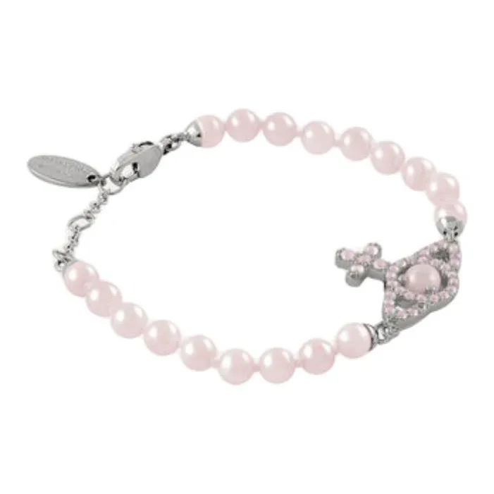 Vivienne Westwood Brass Glass Baroque Style Pink Pearl Saturn Bracelet Women's Silver/Pink-1