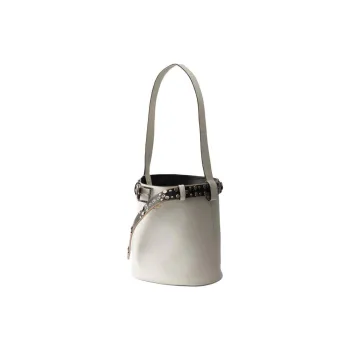PRADA Calfskin Bucket Bag, One Shoulder Handbag Women's White & Black