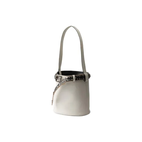 PRADA Calfskin Bucket Bag, One Shoulder Handbag Women's White & Black