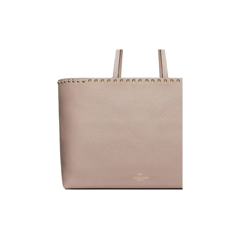 Valentino Rockstud Grain Calfskin Tote Shoulder Bag, Handbag Tubas Women's Nude-3