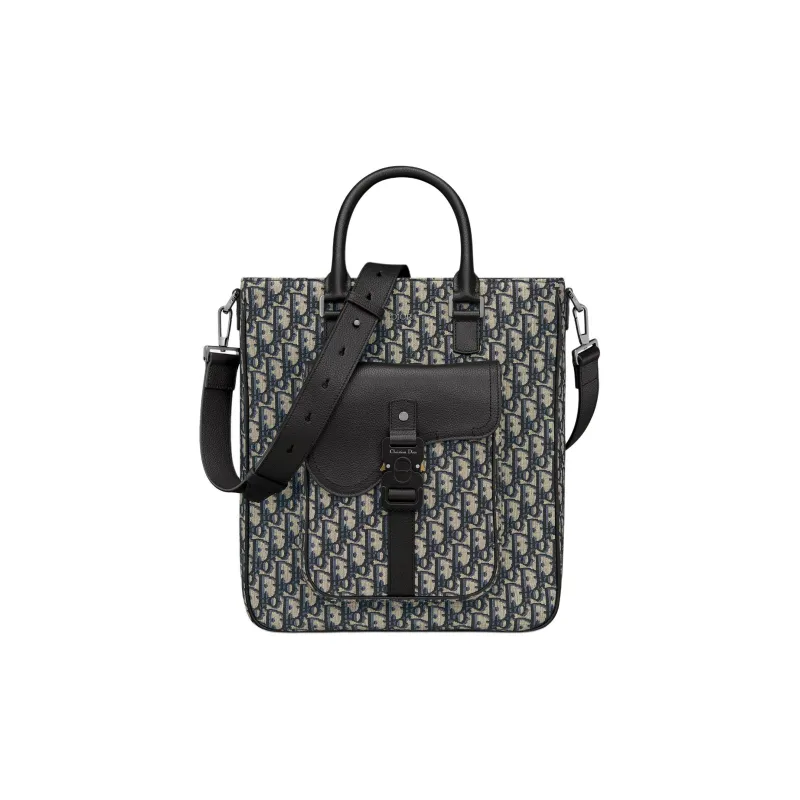 DIOR Saddle Cotton Tote Bag Shopping Bag Shoulder Bag Crossbody Bag Handbag Men's Beige & Black-0