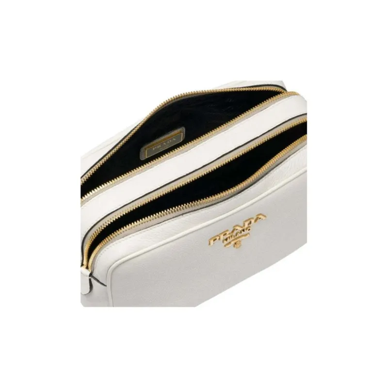 PRADA Leather Camera Bag, Crossbody Bag, Shoulder Bag Women's White-4
