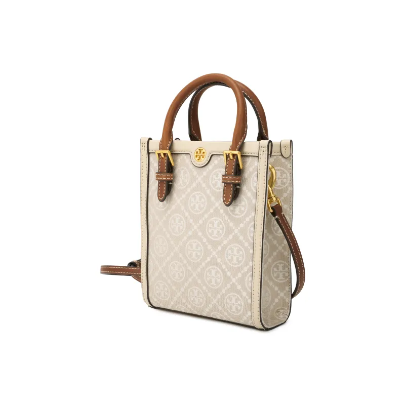 TORY BURCH T Monogram Mini Tote Almond White-1