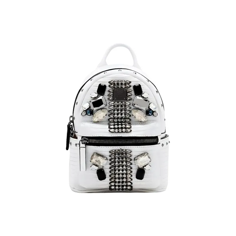 MCM Leather Backpack Mini Women's White-0