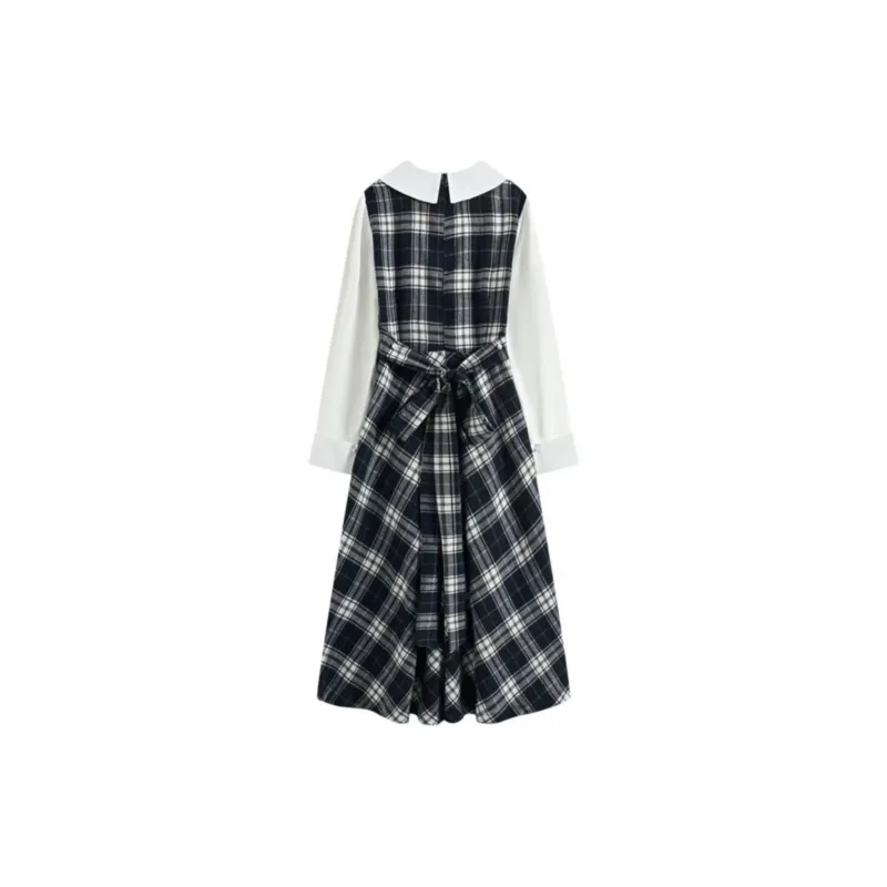 KEAB Long-Sleeved Dresses Women's Black White Plaid-1