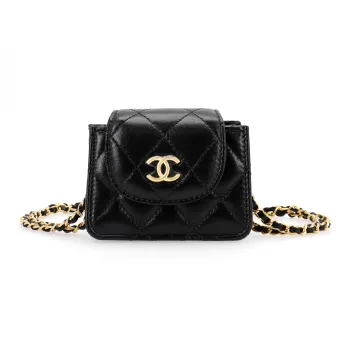 CHANEL Sheepskin And Gold Metal One Shoulder Crossbody Clutch Regular Women's Black