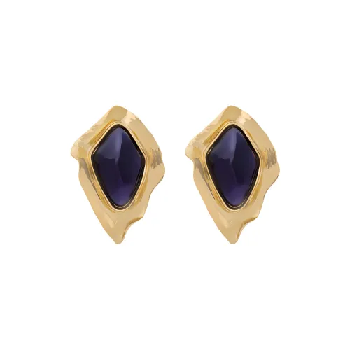 SAINT LAURENT Resin Metal Diamond Gemstone Brass Earrings Women's Gold