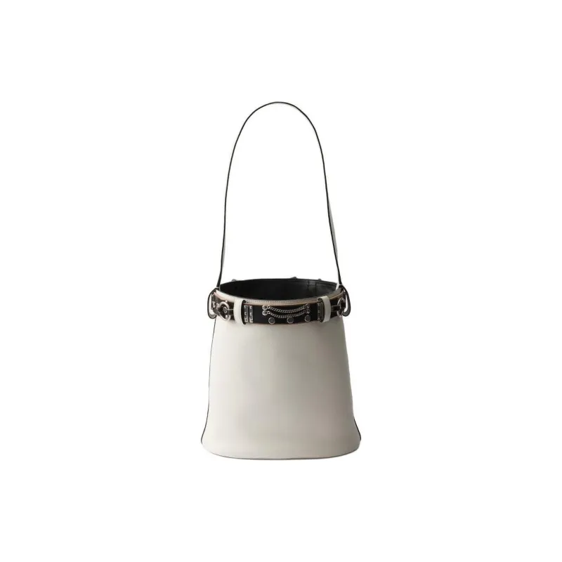 PRADA Calfskin Bucket Bag, One Shoulder Handbag Women's White & Black-1