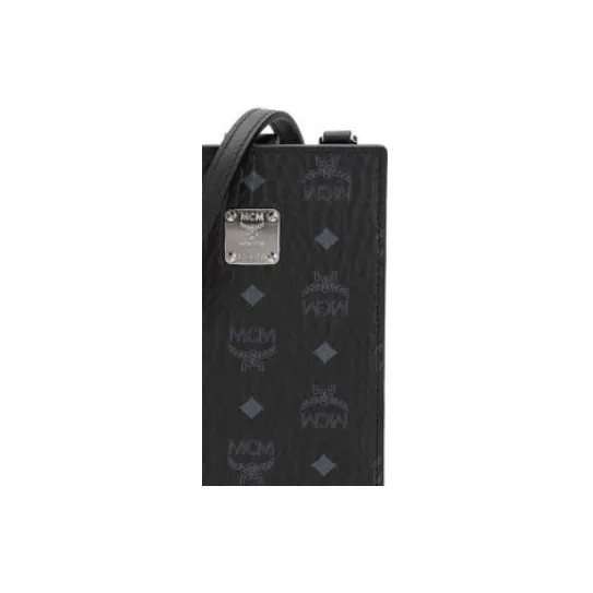 MCM Original Visetos Leather One Shoulder Crossbody Card Holder Cell Phone Pouch Men's Black-5