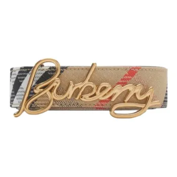Burberry Calfskin Cotton Blend Fabric Polyester Cotton Metallic Fiber Polyamide Leather Belts Women's Brown Width: 3CM