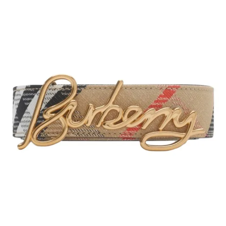Burberry Calfskin Cotton Blend Fabric Polyester Cotton Metallic Fiber Polyamide Leather Belts Women's Brown Width: 3CM-0