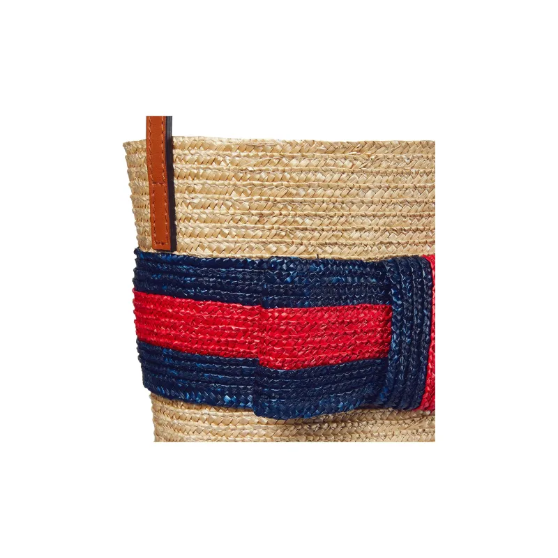 GUCCI Straw Bucket Bags Handbags Kids' Natural & Blue & Red-5