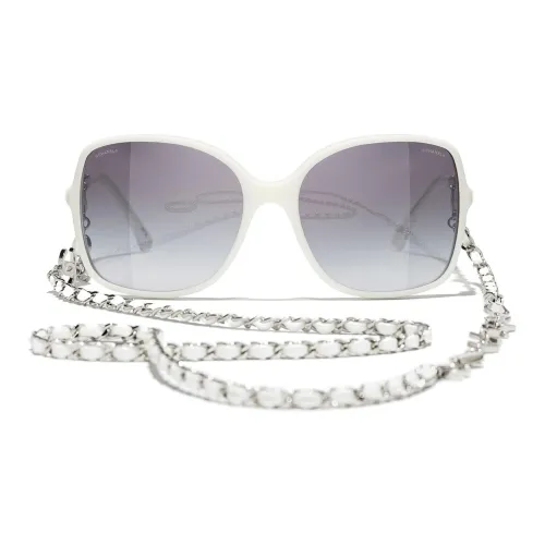 CHANEL Acetate Irregular Shape Sunglasses Women's White