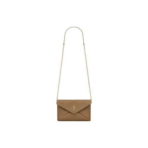 SAINT LAURENT CASSANDRE Lambskin Envelope Bag, Shoulder Bag Women's Umber