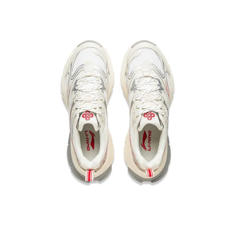 LiNing Star Shock Absorbers Slip Resistant, Abrasion Resistant, Breathable Low Top Chunky Sneakers Men's White Red-3
