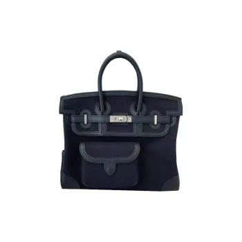 HERMES Birkin Cargo Canvas With Swift Cow Leather Birkin Bag Handbags Women's Black & Dark Blue