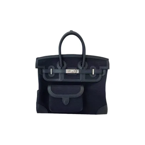 HERMES Birkin Cargo Canvas With Swift Cow Leather Birkin Bag Handbags Women's Black & Dark Blue
