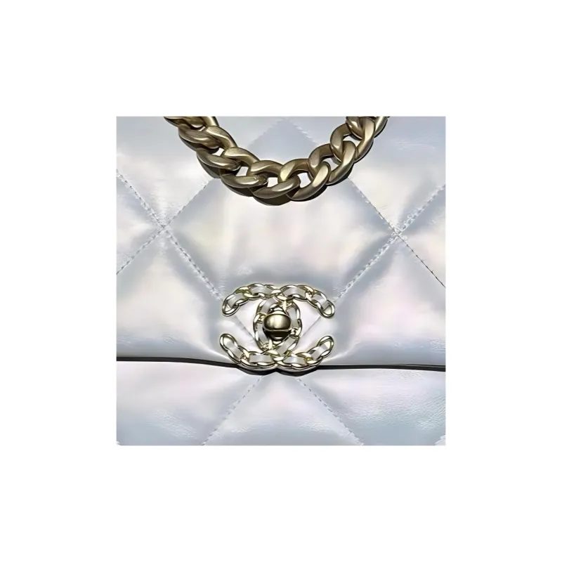 CHANEL 19Bag Calfskin Shoulder Bag Crossbody Bag Small Size Women's White Iridescent Pearl Mermaid Color-1