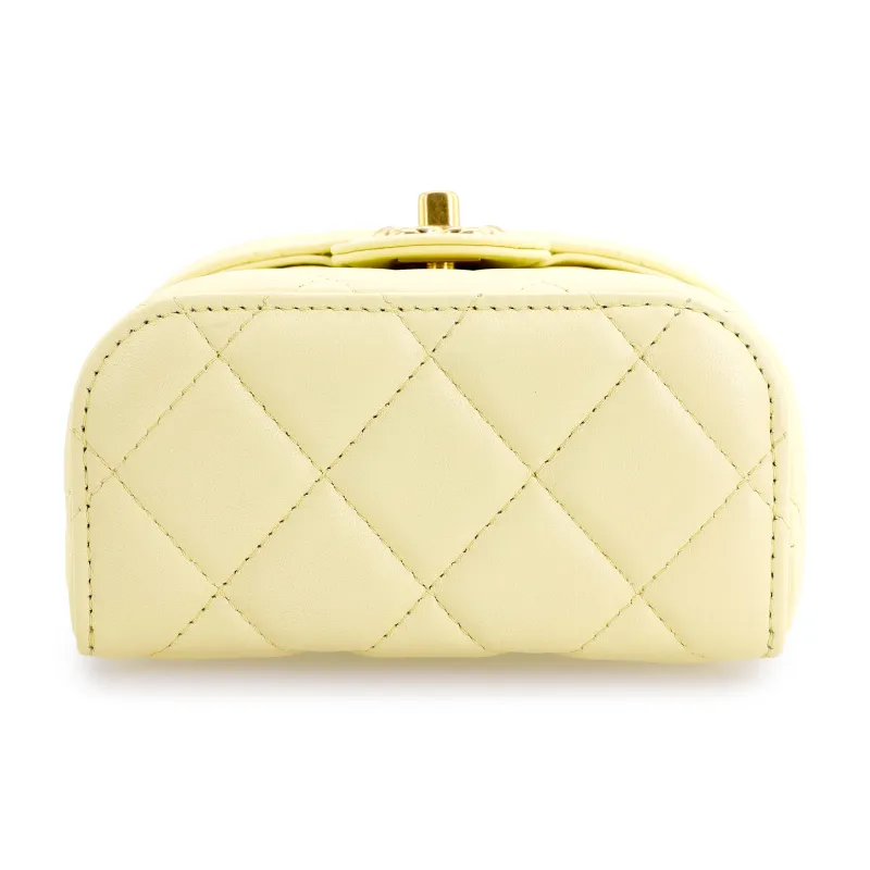 CHANEL Lambskin Portable One Shoulder Crossbody Makeup Bag Trumpets Women's Yellow-3