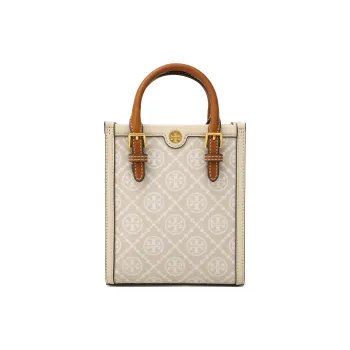TORY BURCH T Monogram Mini Tote Almond White