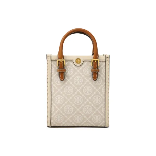 TORY BURCH T Monogram Mini Tote Almond White