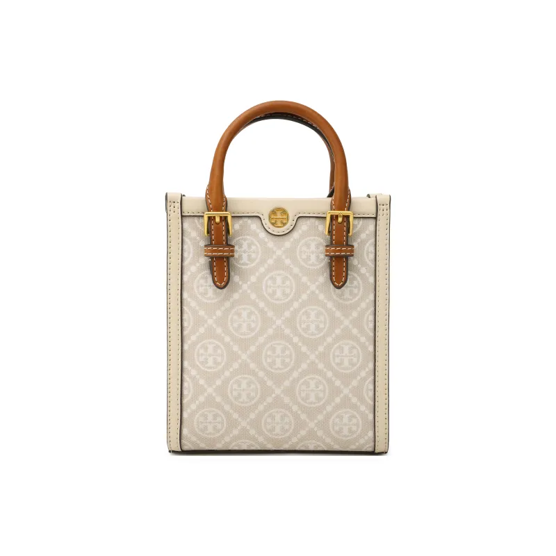 TORY BURCH T Monogram Mini Tote Almond White-0