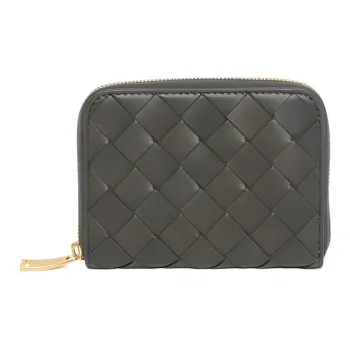 Bottega Veneta Sheepskin Cow Leather Patchwork Coin Purse Women's Olive
