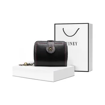 VINEY Cow Leather Clutches Wallets Small Size Women's Black
