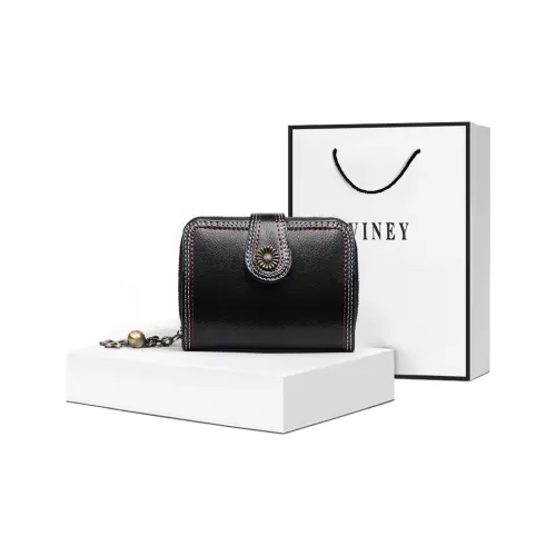 VINEY Cow Leather Clutches Wallets Small Size Women's Black