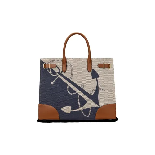 Polo Ralph Lauren Fabric Tote Bag Shopping Bag Handbag Large Size Women's Brown Yellow
