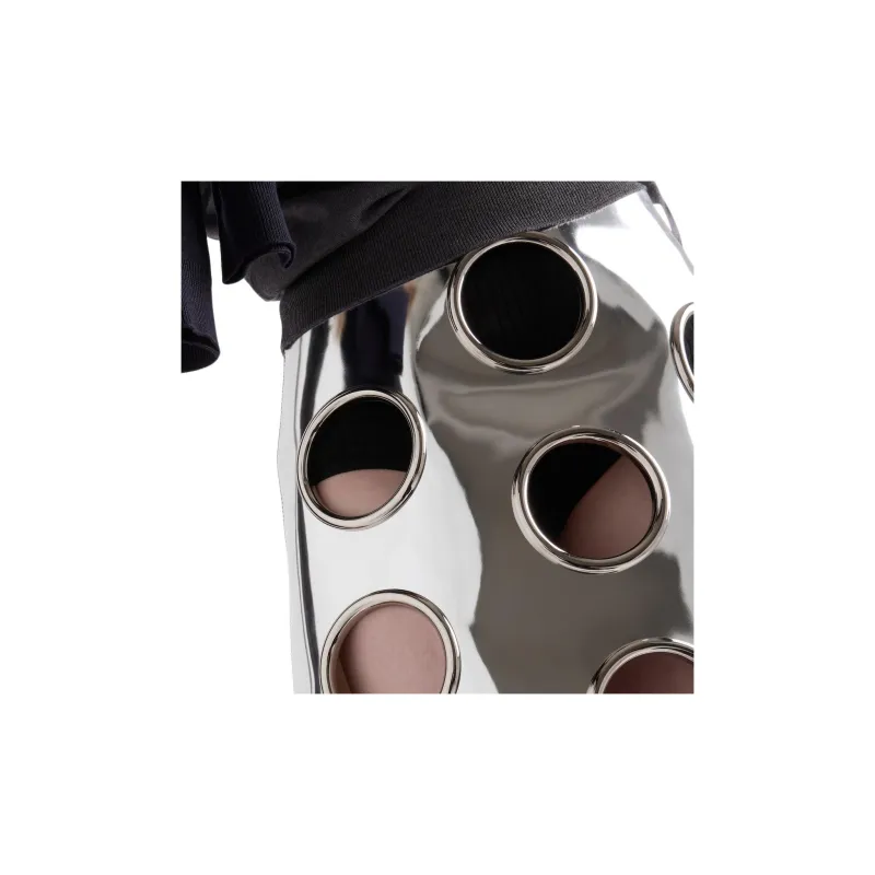 PRADA Leather Long Skirt Women's Silver-4