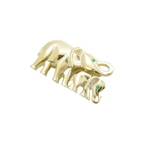 Cartier 2010s 18K Yellow Gold Elephant Emeralds Brooch