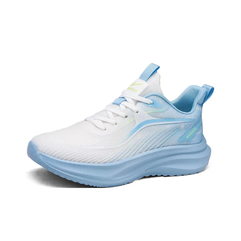 Warrior Non-slip Wear-resistant Shock Absorption Low-Top Casual Running Shoes Men's White Light Blue-1