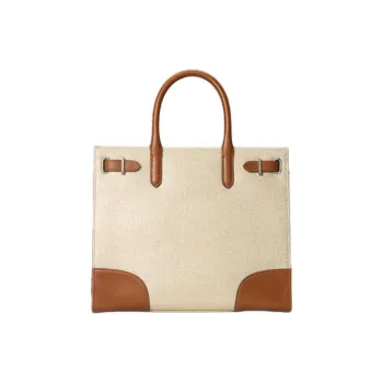 Ralph Lauren Fabric Tote Bag Shopping Bag Handbag Medium Size Women's Brown Yellow